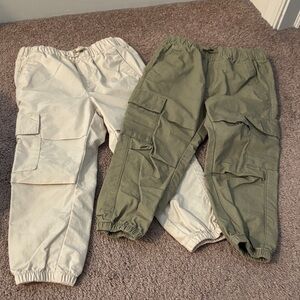 Kids Cargo Pants Set - Cream and Green